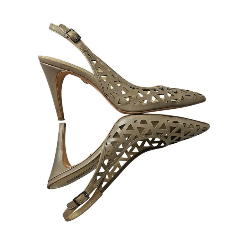 Diane VonFurstenberg Slingback Pointed‎ Toe Cutout Heels Size 9.5M Tan Leather - Picture 7 of 13
